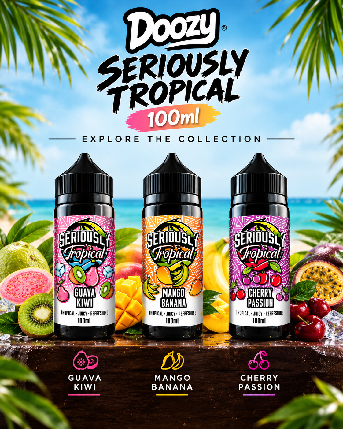 Doozy Seriously Tropical 100ml | Premium Tropical E-Liquid Shortfill | 70VG/30PG | 6 Exotic Flavours